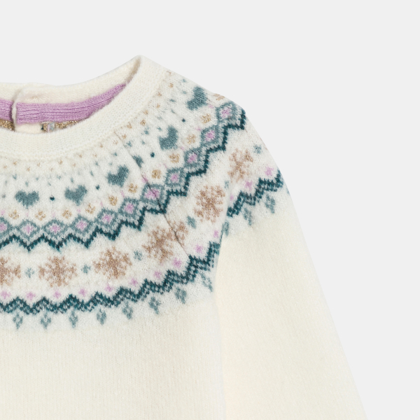 كنزة منسوجة من الجاكار باللون الأرجواني للفتيات الصغيرات